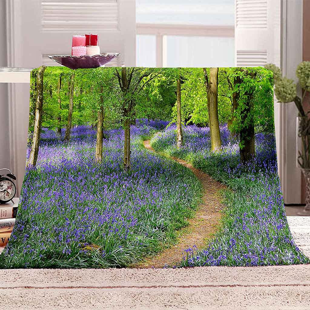 Couverture flanelle paysage violet 3D en microfibre haute densité durable