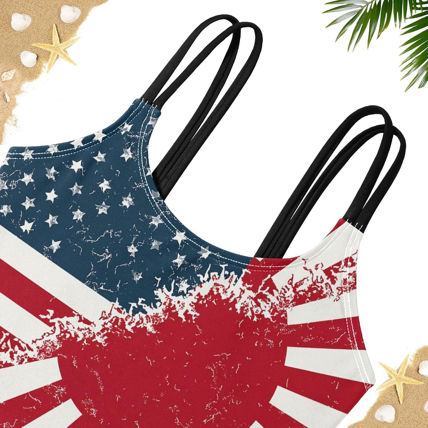 visesunny Girls Two Piece Swimsuits Faded U.s. Japanese Flag Girl's Bikini Sets Bathing Suits for Girls Size 5-12Y