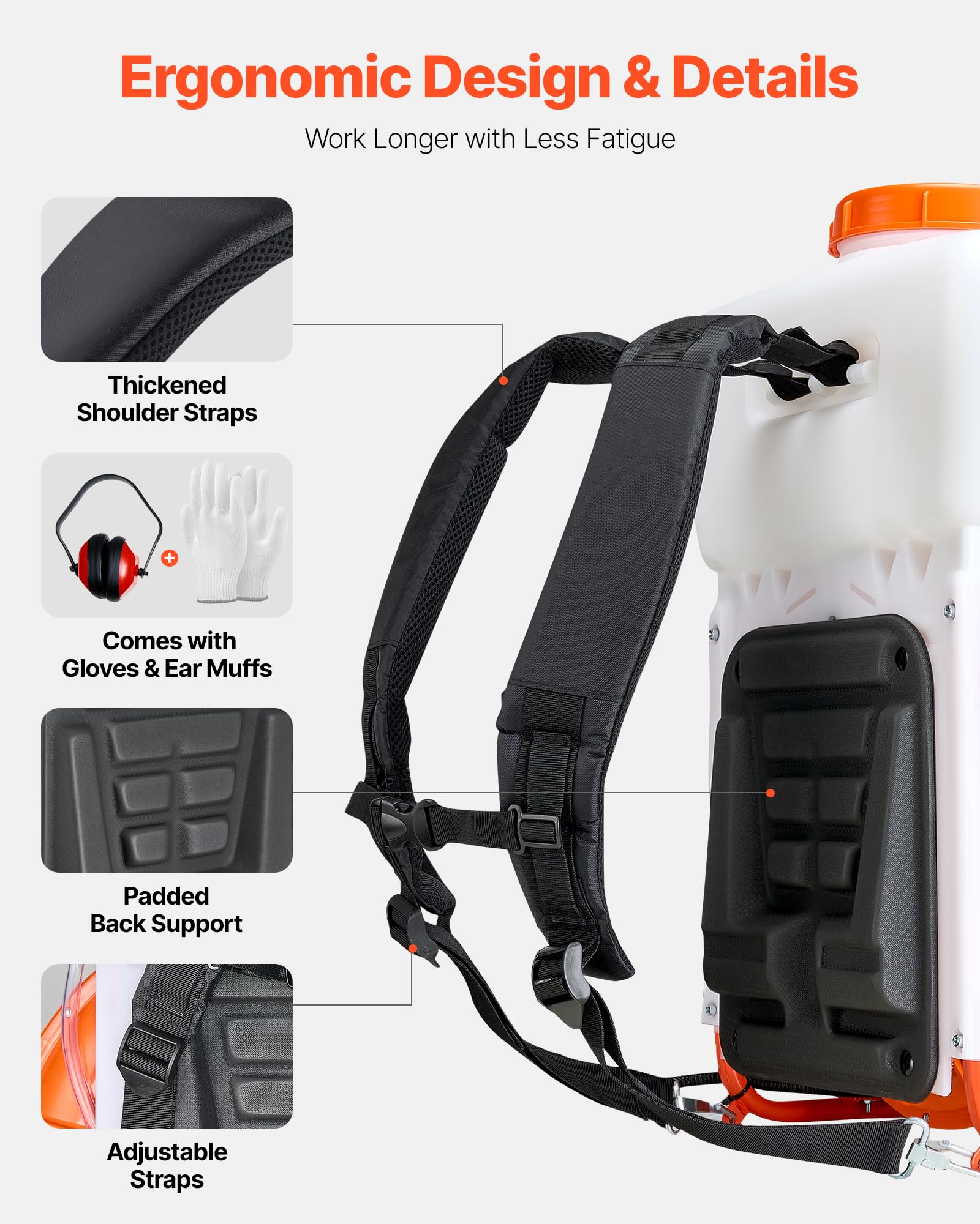 VEVOR Pulverizador de Mochila, 63 CC, Motor de 3 HP, con Tanque de 16 L, Sistema de Nebulización de Polvo y Líquido, para Jardinería, Agricultura e Invernaderos de Hortalizas, 490 x 290 x 660 mm