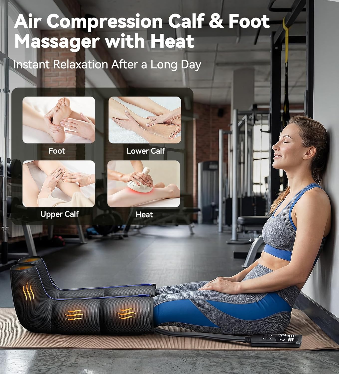 Leg Massager with Heat, Foot and Calf Air Compression Massager with 6 Modes & 9 Intensities, 3-Level Heating, LED Display, Timer, Zipper Design, Home Relaxation for Tired Feet & Calves, Charcoal Black