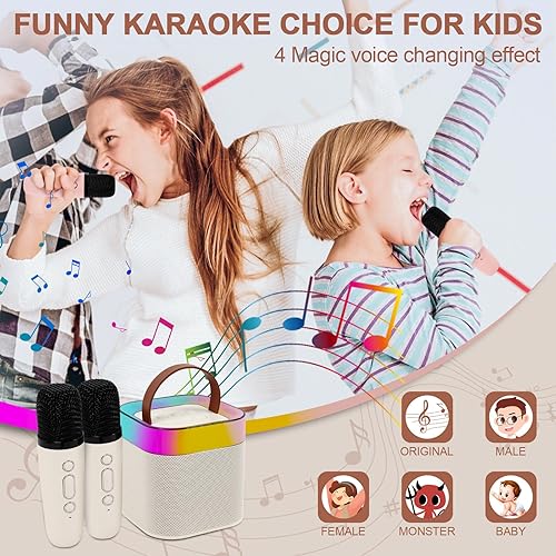 Miniatura 4 de Mini máquina de karaoke para niños y adultos, altavoz portátil de karaoke Bluetooth con 2 micrófonos inalámbricos y luz, máquina de karaoke para