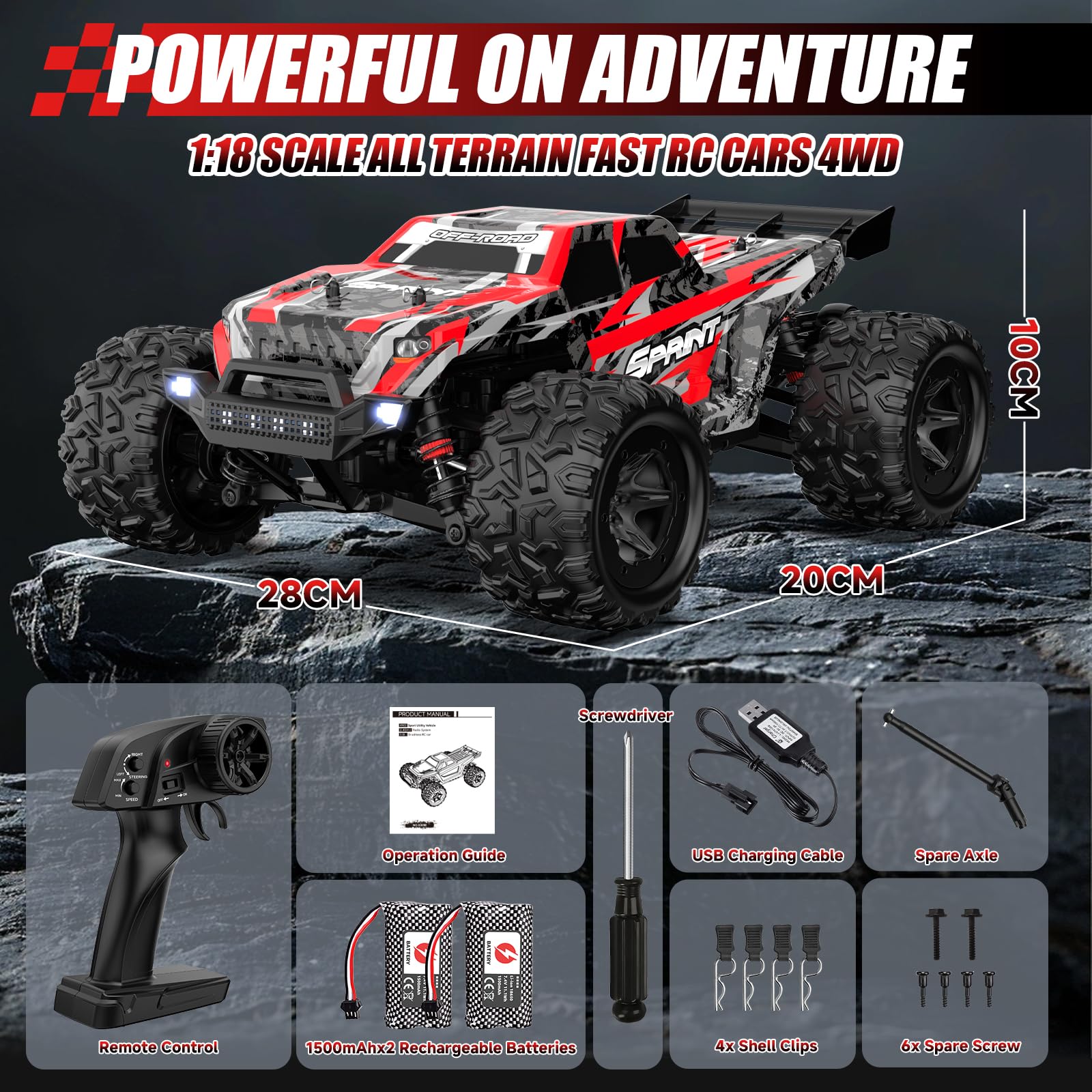 Macchina Telecomandata Professionale 40 KM/H, 1:18 Macchina Radiocomandata Veloce con Luce LED, 2,4 GHz Macchine Telecomandate Drift 4x4 Offroad, Auto RC Car per Esterni Bambini Bambina Adulti