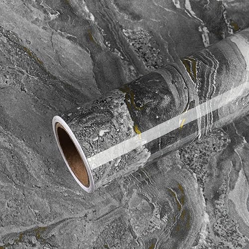 VEELIKE Papel de contacto de mármol líquido dorado gris de 15.7 x 118 pulgadas para encimeras, papel de granito impermeable para encimera, papel