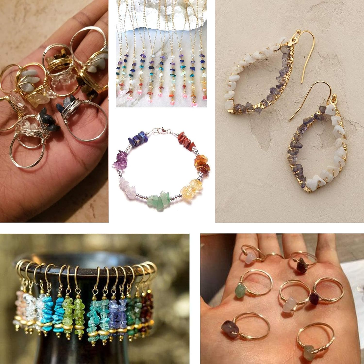 500 pcs Natural Chip Stone Beads Multicolor 3-5 mm Irregular Gemstone Healing Crystal Loose Rocks Bead Hole Drilled DIY for Bracelet Necklace Earrings Jewelry Making Craft - Image 6