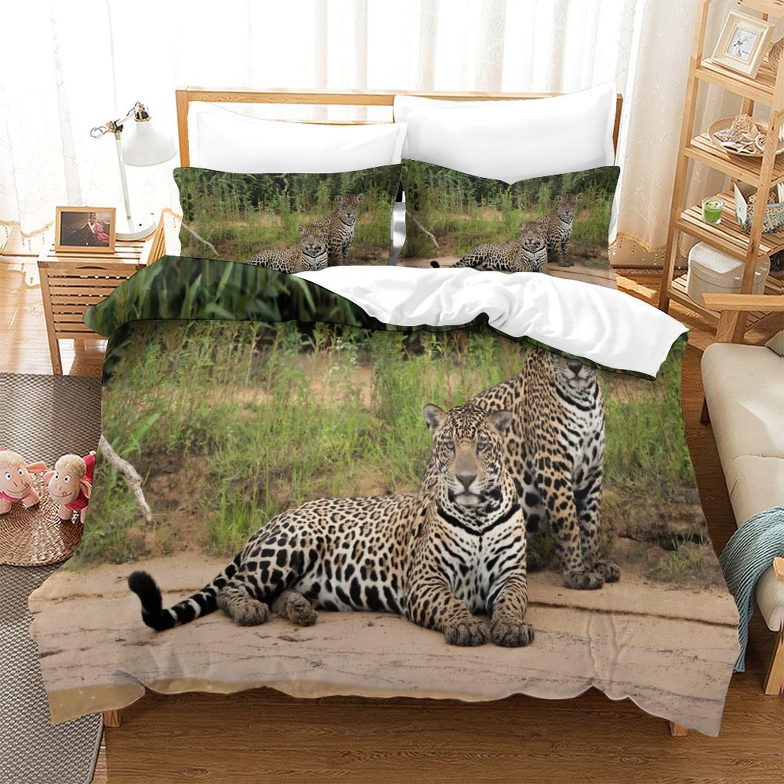 P1s9u7w5y Jaguar-10 3D Printed Jungle Leopard Animal Duvet Cover Set 3Pcs Microfiber Wildlife Bedding Set Double（200X200cm）