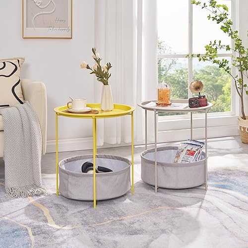 Vista 103 de VECELO Mesa auxiliar/auxiliar, plegable, redonda, de metal, antioxidante, impermeable, para exteriores o interiores, bandeja para sala de estar