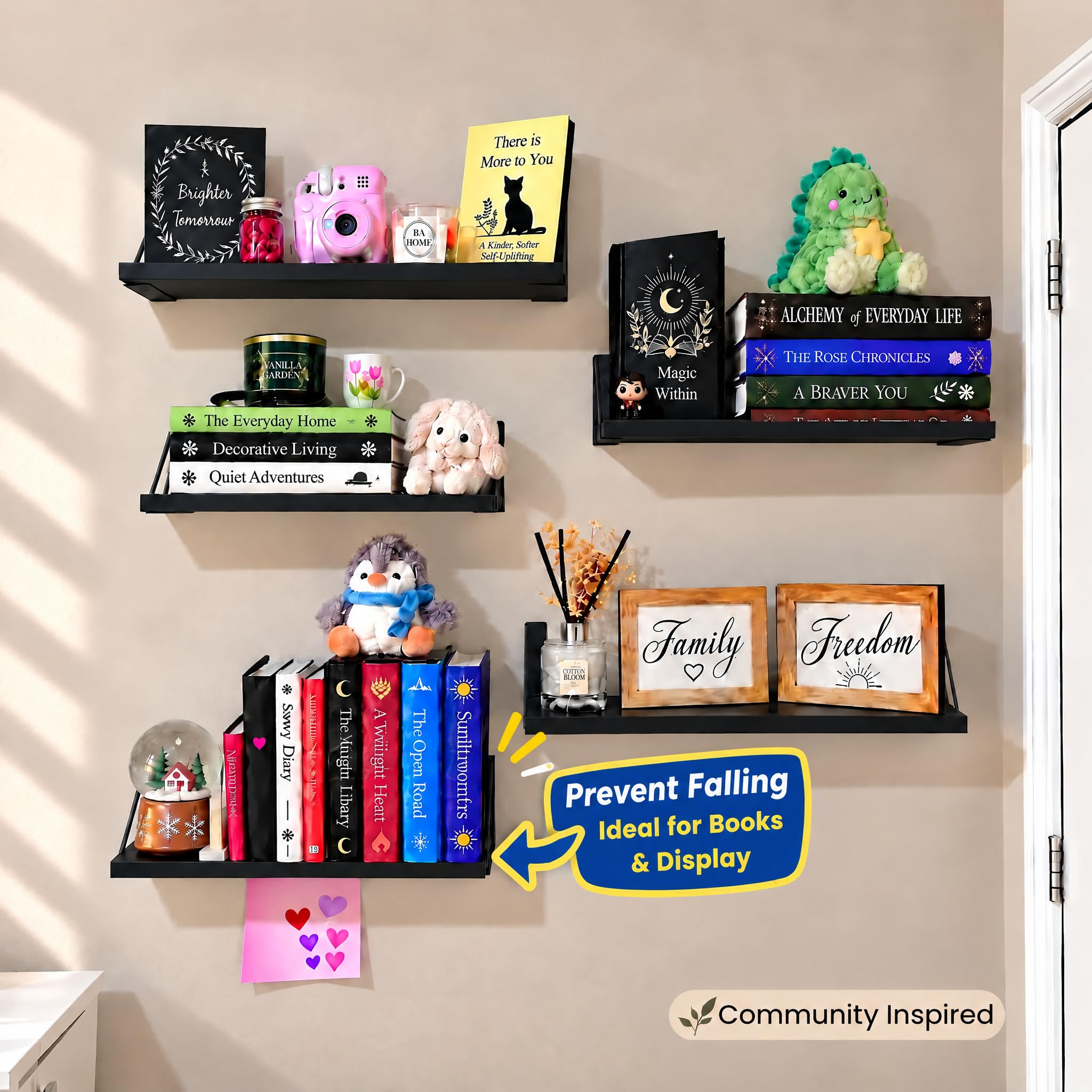 Floating Wall Shelves - Set of 4 Black -4