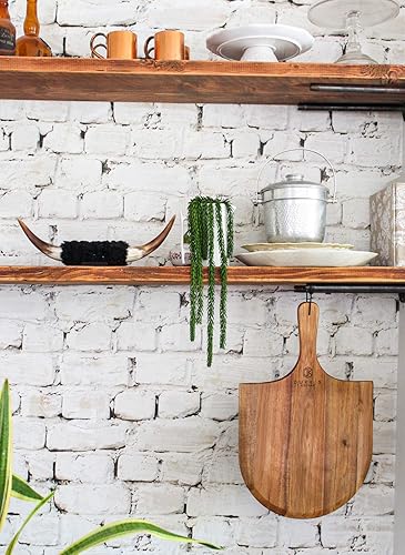 Miniatura 7 de Juego de cortadores de pizza de acacia prémium (extra grande) y cuchilla basculante, pelar pizza de 16 pulgadas, paleta de pizza de madera gourmet,