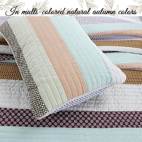 Miniatura 4 de Cozy Line Home Fashions Juego de ropa de cama reversible 100% algodón, colcha de cuadros a rayas de casa de campo (rayas nesco, tamaño King, 3