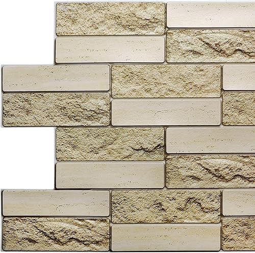 Dundee Deco Panel de pared 3D de PVC de ladrillo sintético beige, 3.3 x 1.6 pies (38.6in x 19.3in), decoración de paneles de pared de diseño