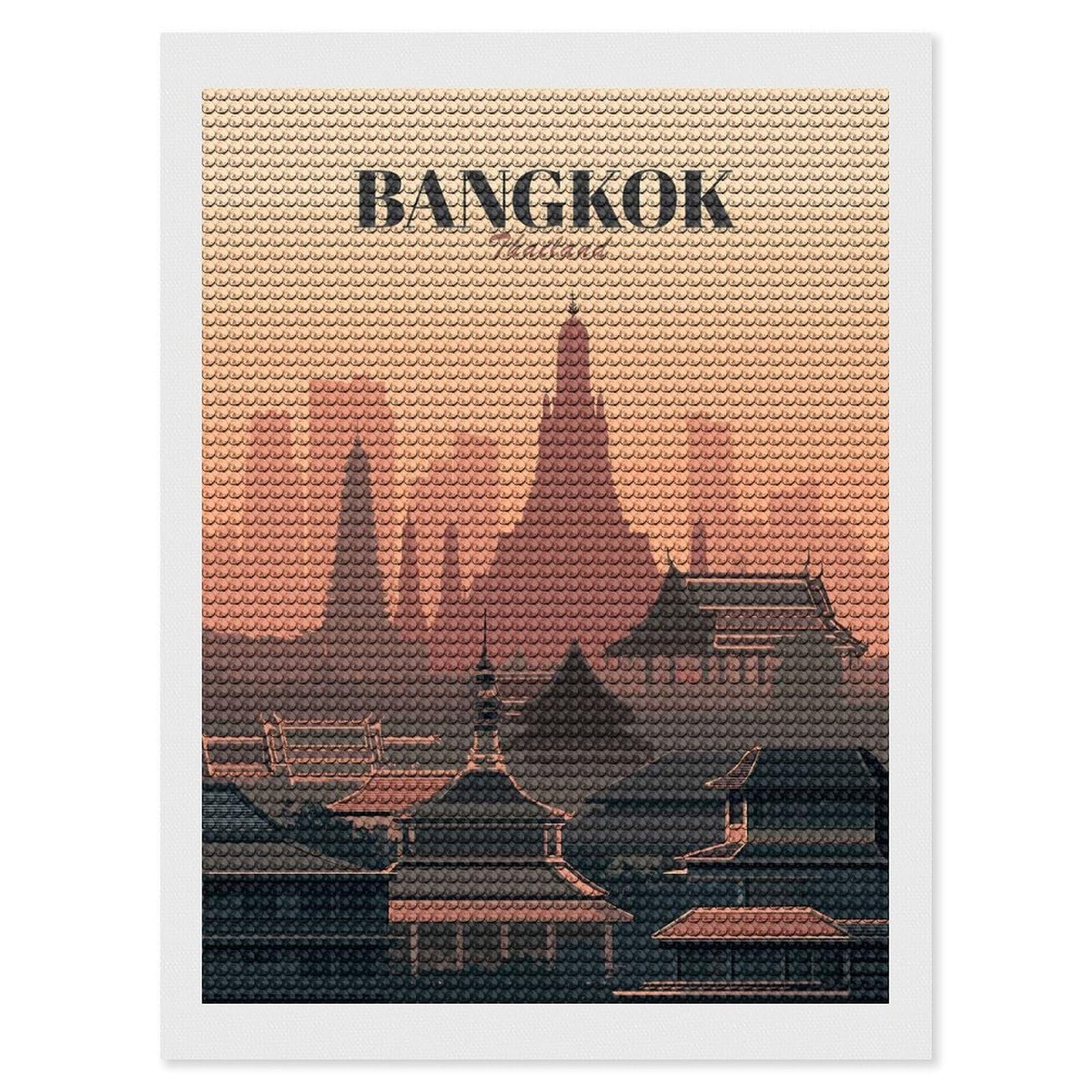 Junmoney Bangkok Thailand Skyline Illustration Diamond Painting Canvas Set 12"x16", Mindful Craft Activity, Nice Detail and Sparkle, Farmhouse Decor, Birthday Gift