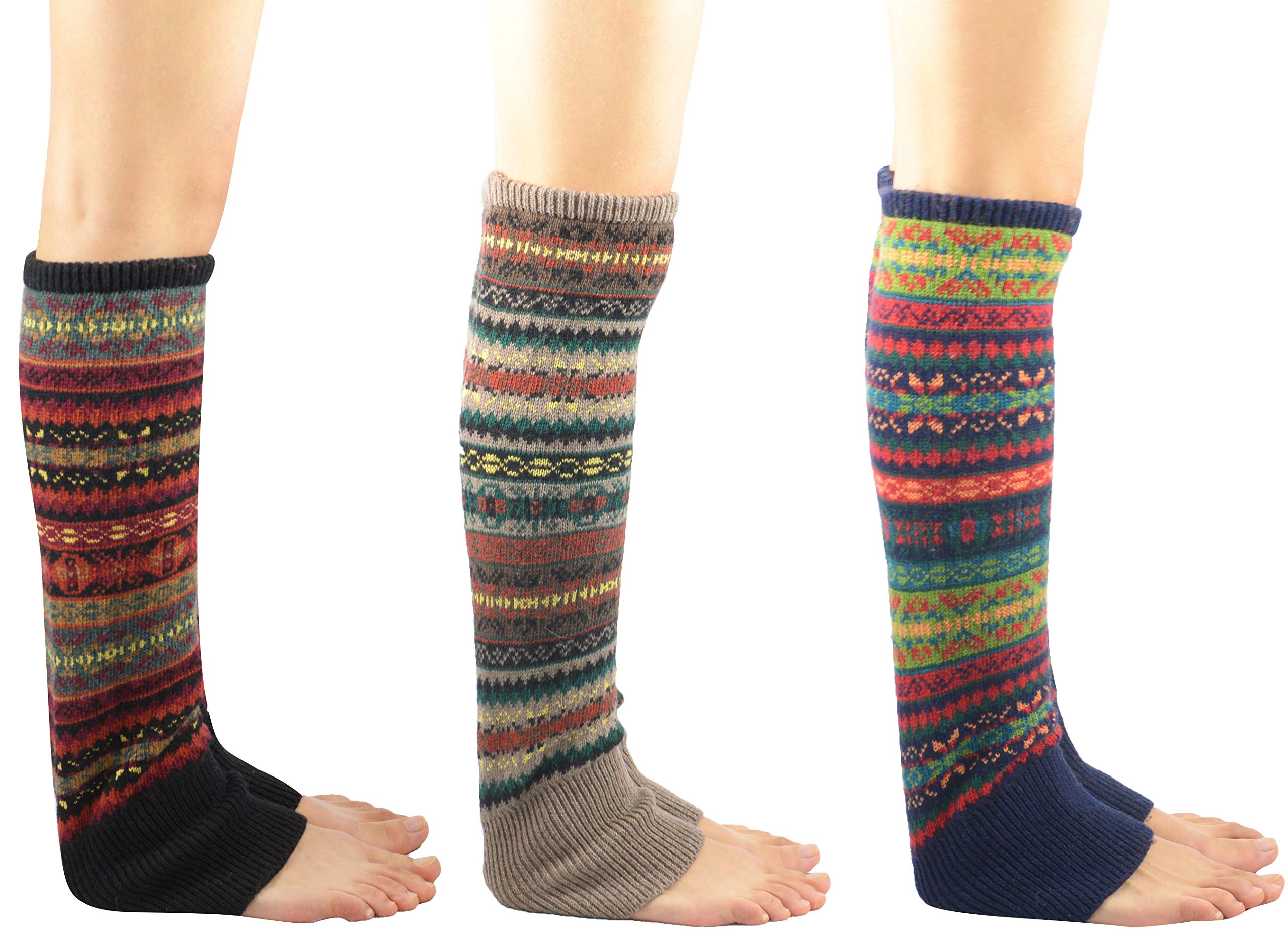 Durio Calentadores largos de invierno para mujer, calentadores de piernas de punto gruesos, calentadores de piernas bohemios, Negro caqui y azul marino, Talla única