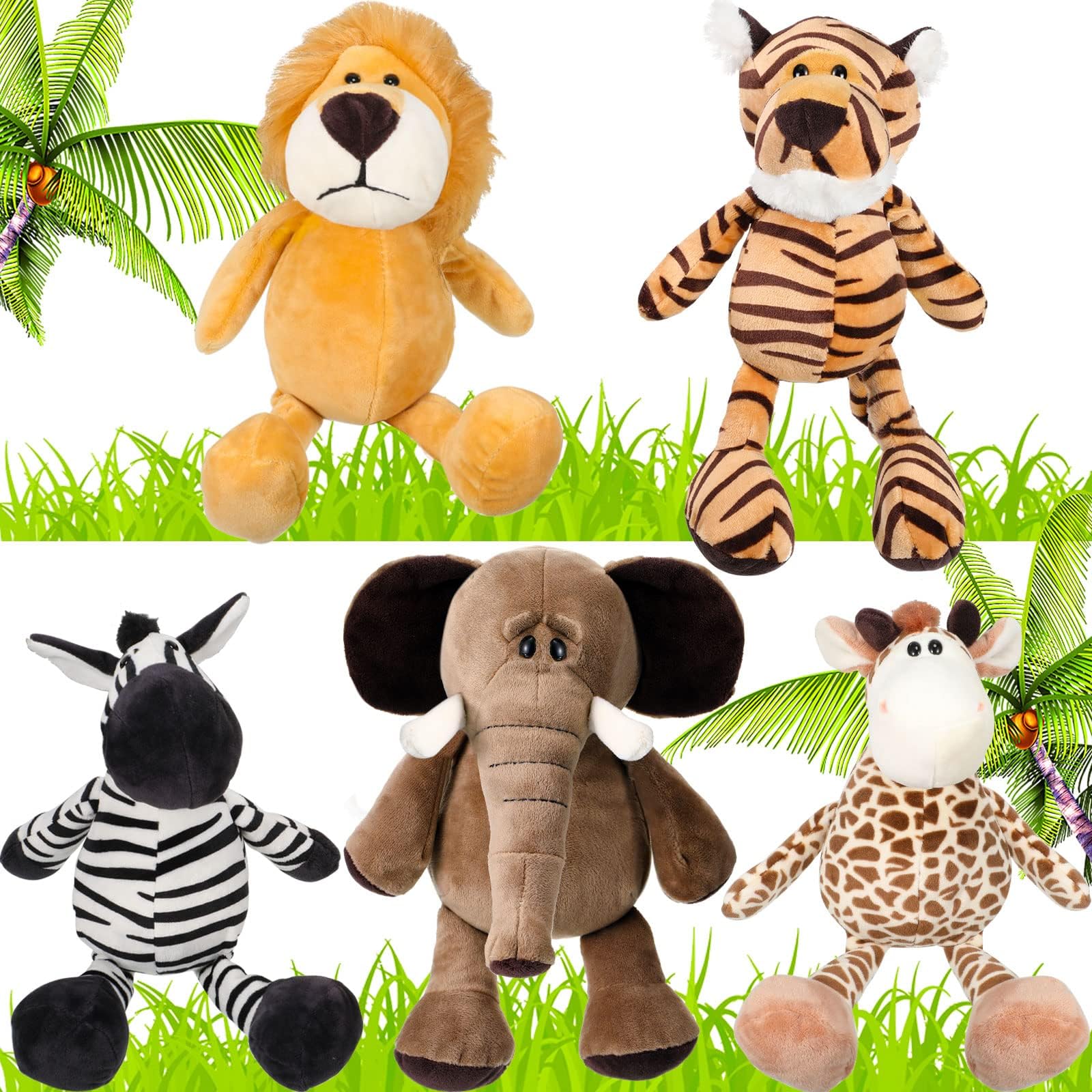 5 Pieces Safari Stuffed Animals Toy Set Includes Lions Tigers Elephants Zebras and Giraffes 11.8 Inch Wild Animals Soft Realistic Jungle Toys