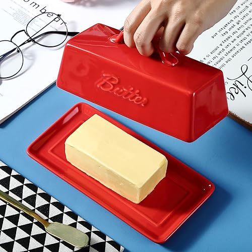 Miniatura 9 de Bruntmor Mantequillera de cerámica con tapa. MantequilleraBandejaAlmacenamiento Con Tapa Y Asa. Mantequillera De Porcelana Para Encimera.