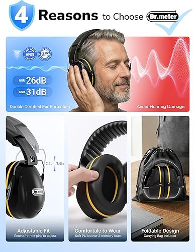 Miniatura 5 de Dr.meter Orejeras de protección auditiva, seguridad para reducir ruido de 31 dB, diadema ajustable para adultos, niños, autismo sensorial, para