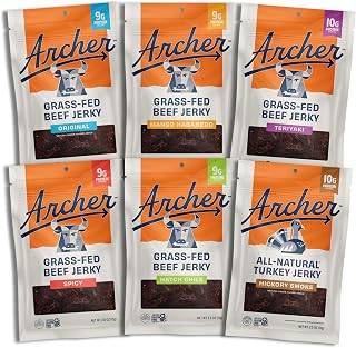 Country Archer Grass-Fed Beef Jerky Variety Pack - 6 Flavors Original, Teriyaki, Mango Habanero, Hatch Chile Spicy 2.5oz Packs