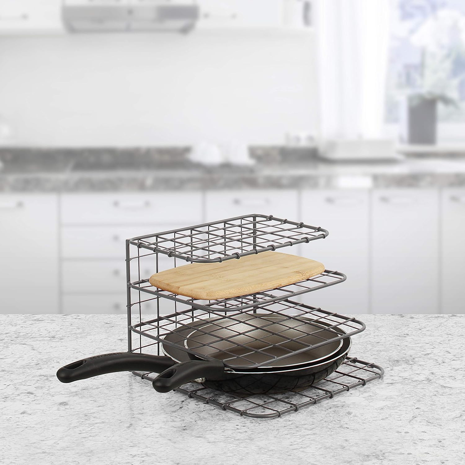 Spectrum Diversified A75076 Plate Rack, Lid Holder Bakeware Kitchen Cabinet Cupboard Organizer, One, Industrial Gray