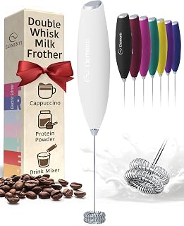 Elementi Milk Frother Wand - Easy to Use Handheld Electric Stirrer for Powder Drinks, Durable & Powerful Coffee Whisk & Protein Powder Mixer Wand, Hand Frother, Coffee Stirrers Electric (White)
