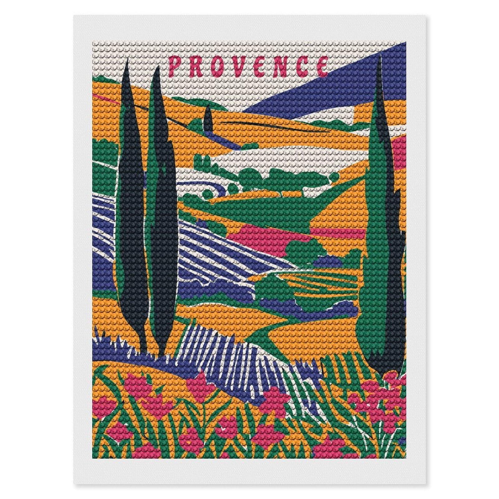 Junmoney Provence Travel Diamond Art Canvas 12"x16", for Adults, Pleasing Wall Art Project, Modern Decor, Gift Idea, Nice Detail and Sparkle