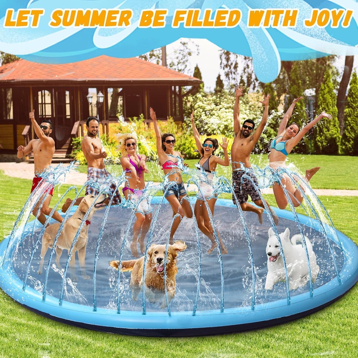 15 ft Giant Inflatable Splash Pad Extra Large 180" 2025 Update Non Slip Pad for Adults Large Dogs Pets Giant Thicken Sprinkler Pool Summer Outdoor Fun Backyard Fountain Play Mat (Classic Style)