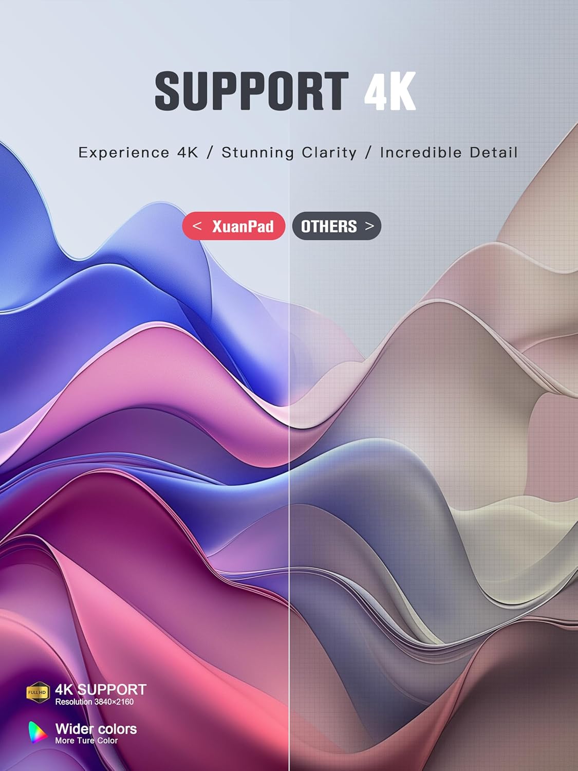 [Compatible with Netflix & TOF Real-time Focus] Mini Projector with WiFi and Bluetooth, XuanPad Silver Smart Projector 4K Support, Dolby Audio & Keystone, 210° Rotatable Stand for Home - Image 5