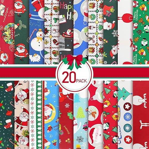 Miniatura 2 de Christmas Fabric Bundles, 20 Pcs Different Pattern Christmas Quilting Patchwork, Fabric Squares with Snowman and Santa Xmas Sewing Crafting DIY