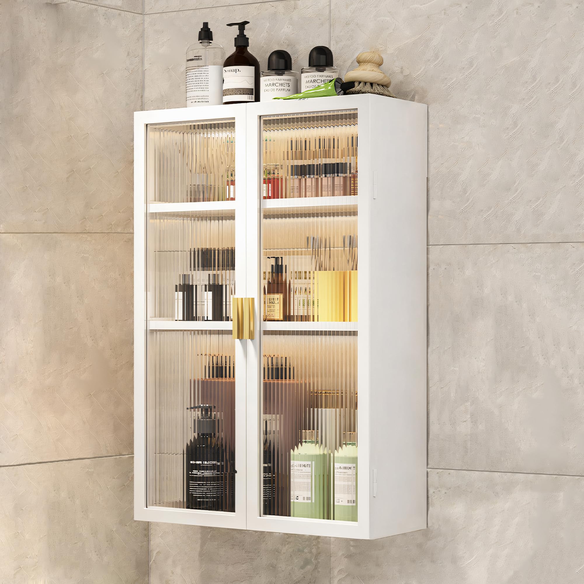 MIORAH Bathroom Storage Cabinet | Bathroom Accessories Set, Washroom Organiser Cabinet | 3 Layer, Space Saving Carbon Steel Shelf, White, 40 Cm, Pack of 1