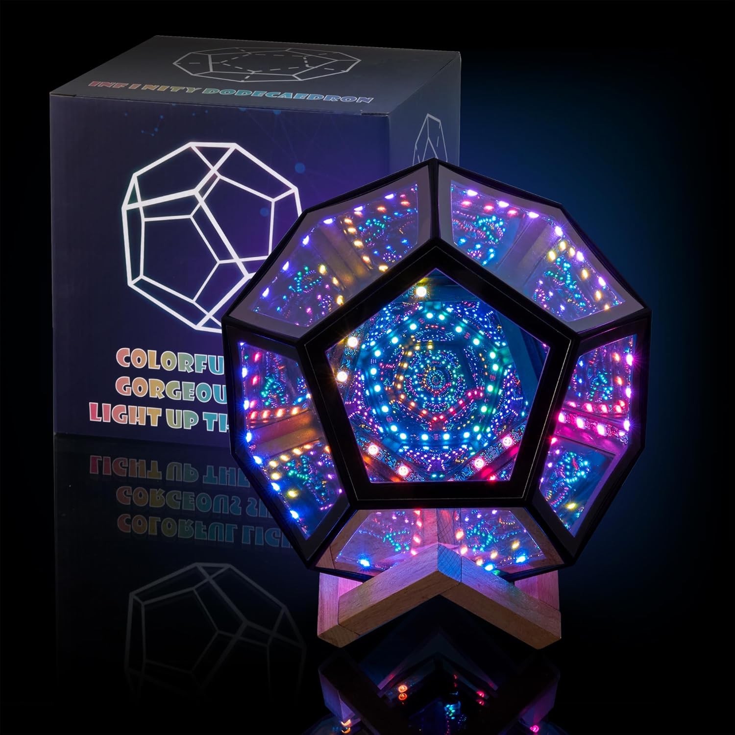 Infinity Dodecahedron Gaming Light, Cool RGBW Led Desk Table Lamp Light for Bedroom Gaming Room Decor, Unique Colorful Mood Changing Ambient Night Lighting lamp Adult Men Birthday Gift
