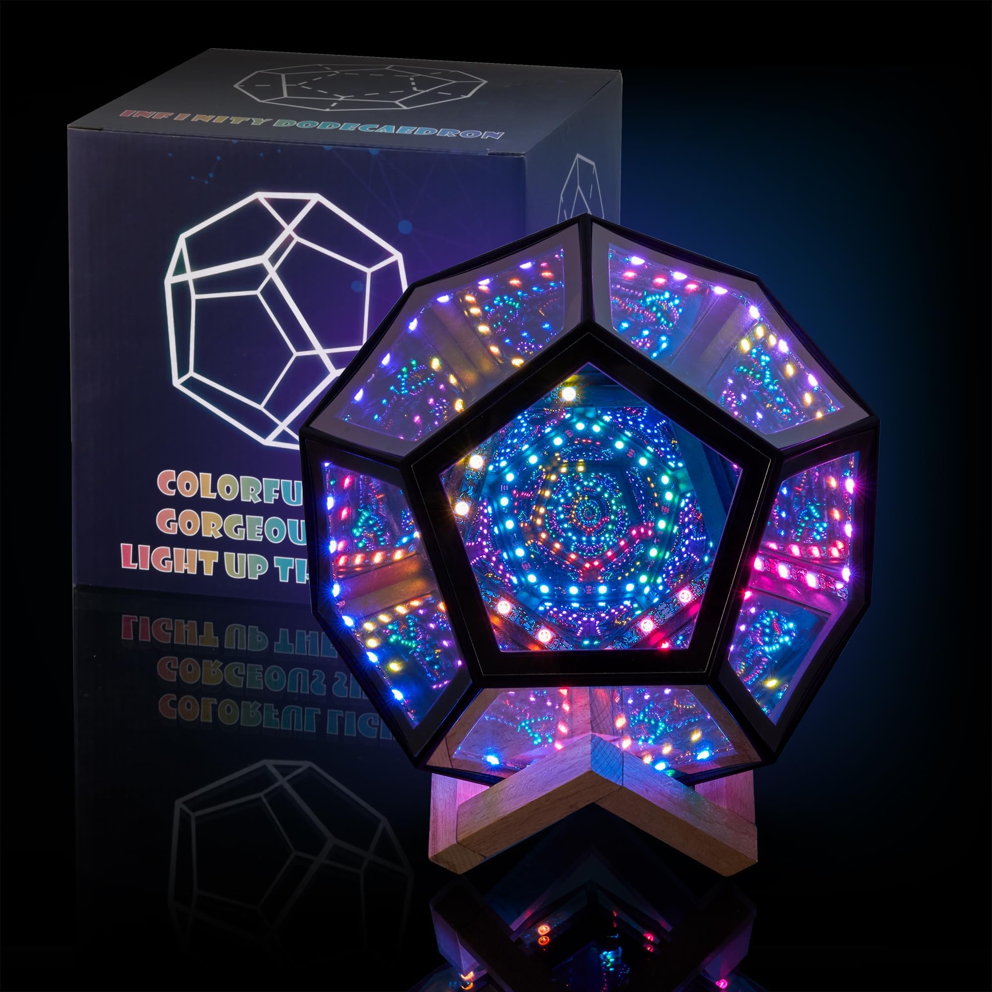 Infinity Dodecahedron Gaming Light, Cool RGBW Led Desk Table Lamp Light for Bedroom Gaming Room Decor, Unique Colorful Mood Changing Ambient Night Lighting lamp Adult Men Birthday Gift