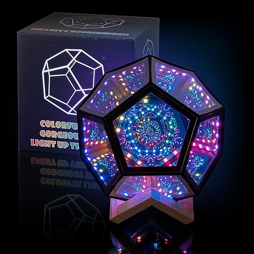 Infinity Dodecahedron Gaming Light, Cool RGBW Led Desk Table Lamp Light for Bedroom Gaming Room Decor, Unique Colorful Mood Changing Ambient Night Lighting lamp Adult Men Birthday Gift - Small