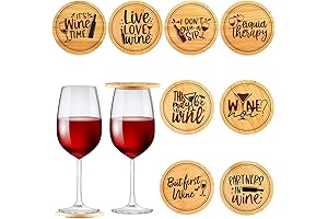 Tessco 8 pcs Wine Glass Covers Funny Wood Drinking Glass Covers to...