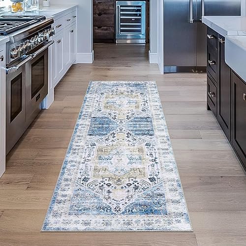 Miniatura 6 de GlowSol Alfombra de pasillo vintage de 2 x 8 pulgadas, lavable, antideslizante, tradicional, no desprende pelusa, tapete de cocina, tapete suave