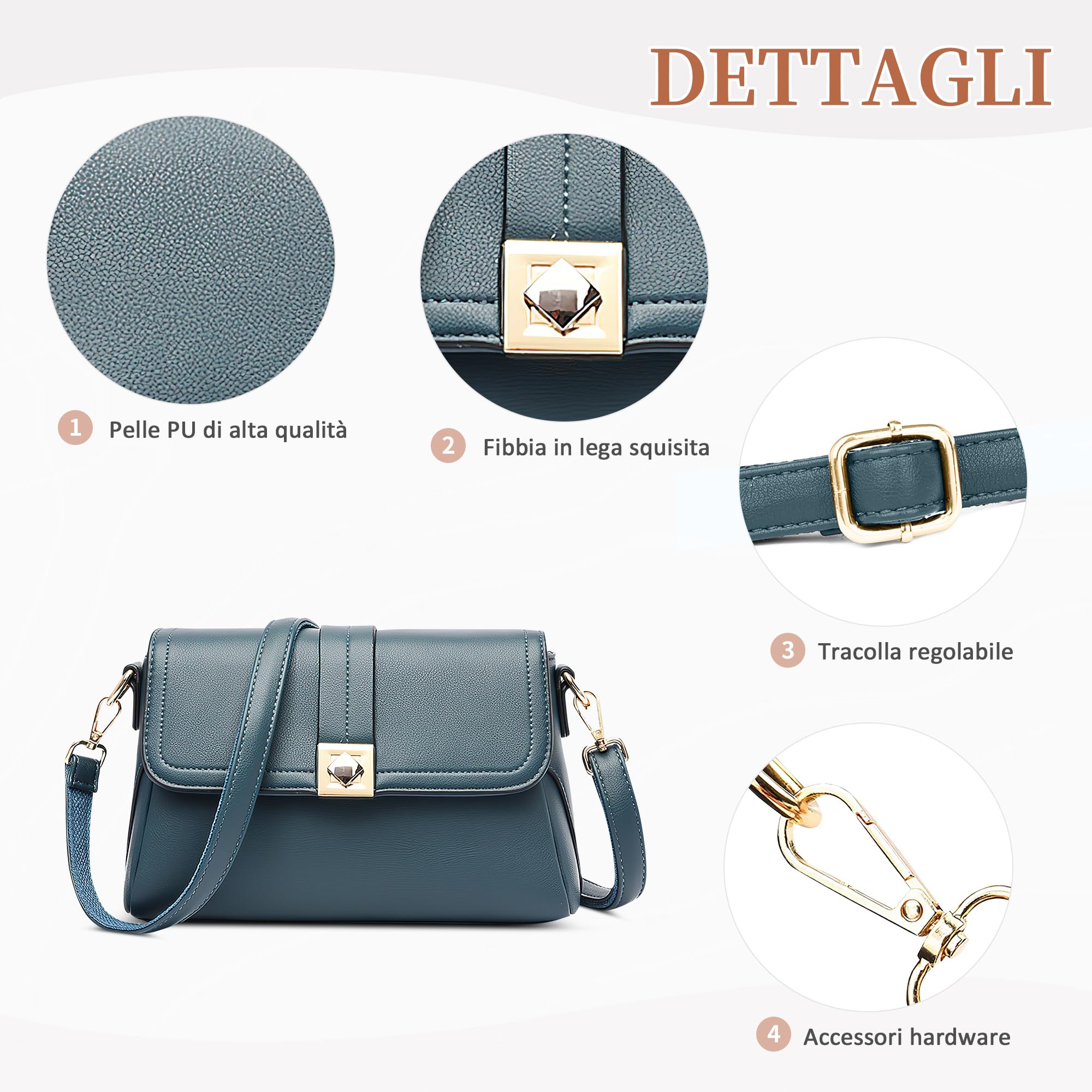 DIRRONA Moda Donna Borse a Tracolla Classico Borsa Sottobraccio Casuale Viaggio Messaggero Borsa Pelle PU Borsa da Donna Due Spallacci Blu
