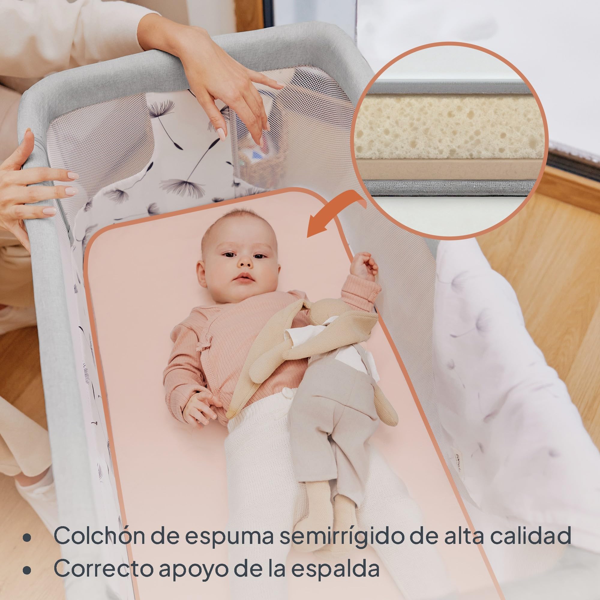 lionelo Aurora Cuna 3 en 1 hasta 9 kg, Cuna de colecho, Cama Mecedora, Ajuste de Altura e inclinación del colchón, 4 Ruedas con Freno, Colchón Ergonómico, Bolsa