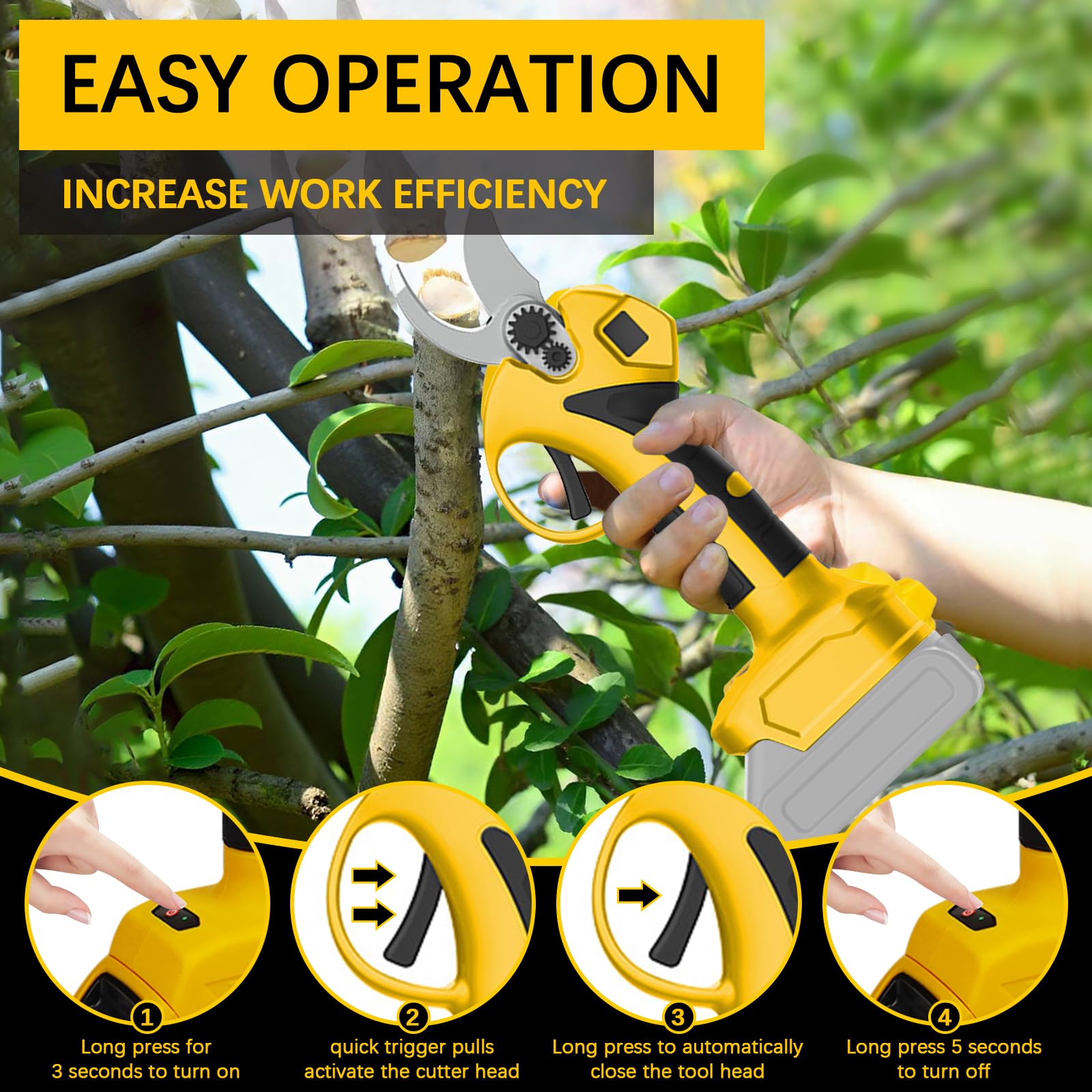 Tijeras de Podar Eléctricas 55 mm a Batería Brushless, Sin batería | Compatible con Dewalt 20V Batería, Pantalla LCD, Para Jardinería