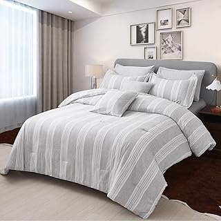 Twin XL Comforter Set, 68x102 Inches Twin Extra Long Cationic Dyeing Striped Down Alternative Comforter, Single XL Reversible Beding Comforter and 1 Standard Size Pillow Sham