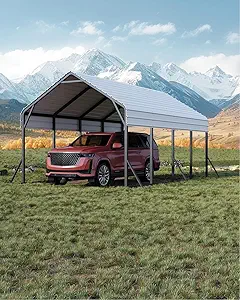 13'x21'x11' Oversized Metal Carport, Heavy Duty Metal Car Port for All-Weather, Steel Shed for Bass Boats, Pickup Trucks, and Tractors, N.W. 660 Lbs