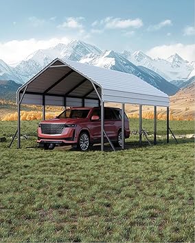 13'x21'x11' Oversized Metal Carport, Heavy Duty Metal Car Port for All-Weather, Steel Shed for Bass Boats, Pickup Trucks, and Tractors, N.W. 660 Lbs