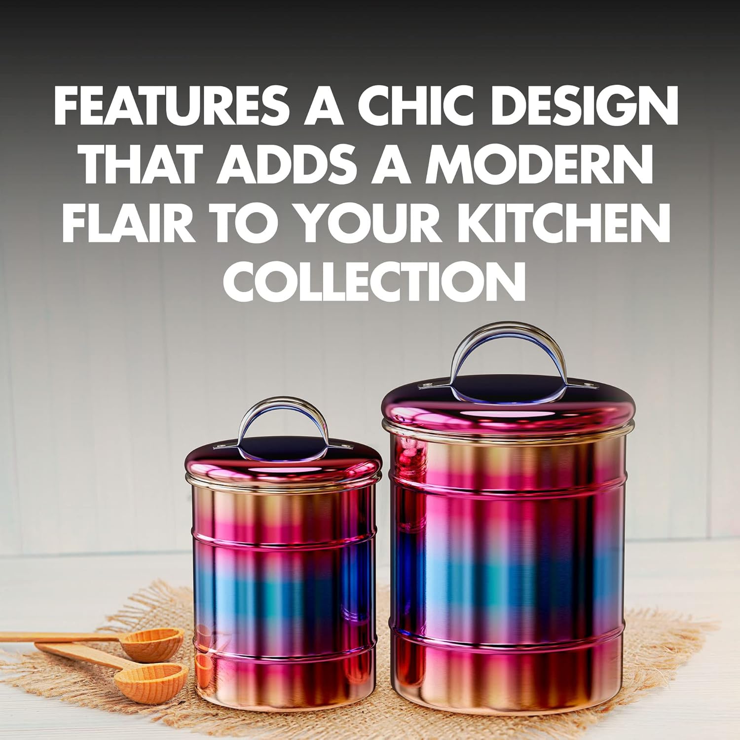 Amici Home Rainbow Metal Storage Canister | Set of 2 | Airtight Lid | 38 & 64 Ounce Capacity | Modern Home Décor | Decorative Metal Canisters for Kitchen Countertop