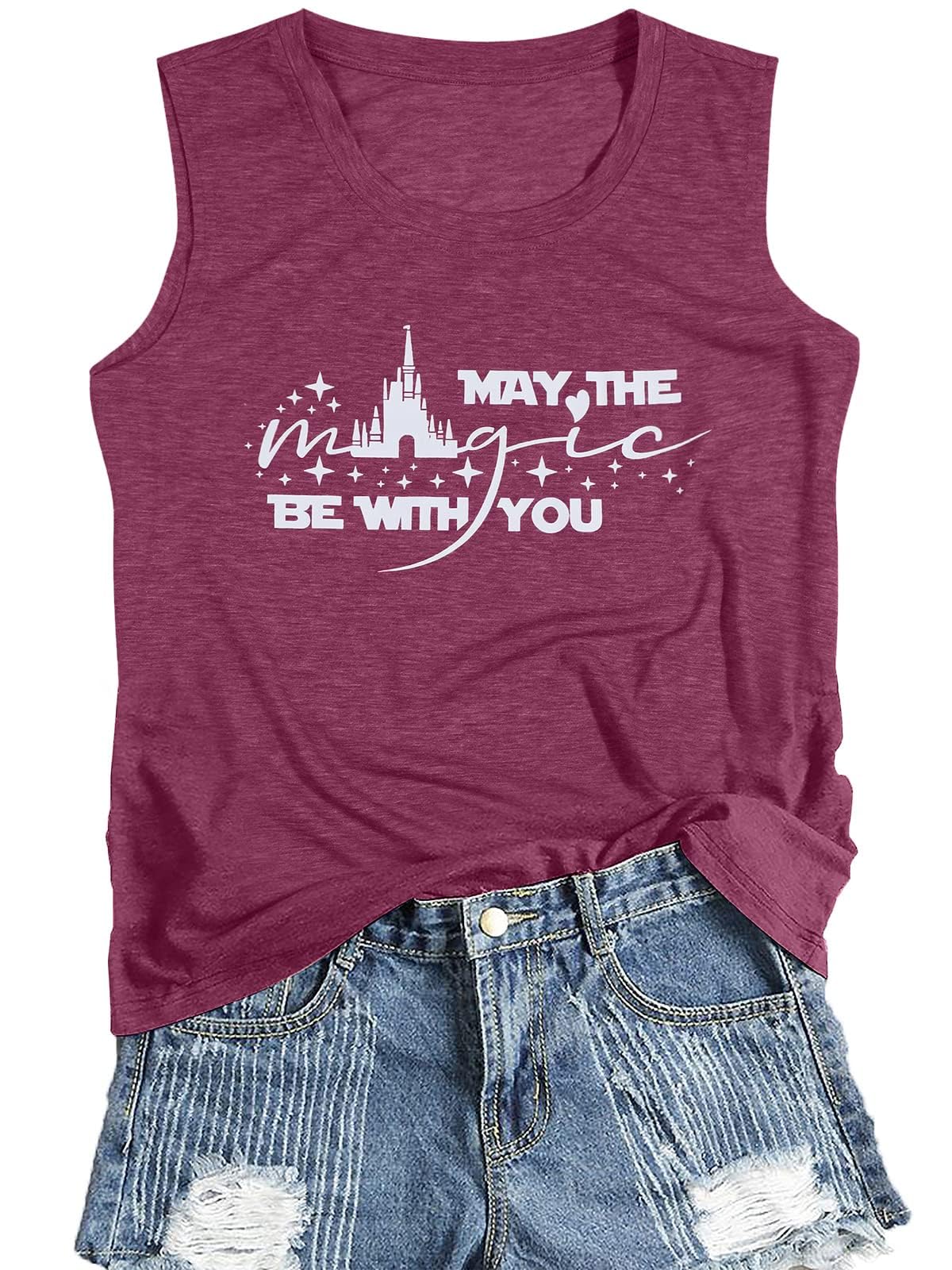 FASHGL Magic Kingdom Tank Top for Women May The Magic Be with You Tank Tops Summer Vacation Sleeveless Graphic Tee Shirt