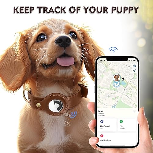Miniatura 12 de AirTag Collar de perro – Collar de perro de cuero 100% genuino con soporte Apple AirTag, adecuado para perros pequeños, marrón oscuro, S