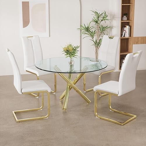 Miniatura 3 de yeag Juego de 4 sillas de comedor modernas, sillas de cocina y comedor, con patas cromadas de metal dorado y asiento tapizado de piel sintética,