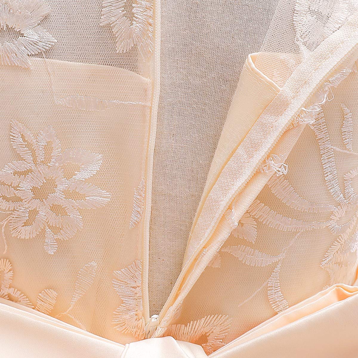 FMYFWY Abito lungo da bambina, in tulle e pizzo, a maniche lunghe, per matrimonio, compleanno, concorso, comunione, ballo di fine anno, lungo, maxi abito da ballo, Champagne, 9-10 Anni