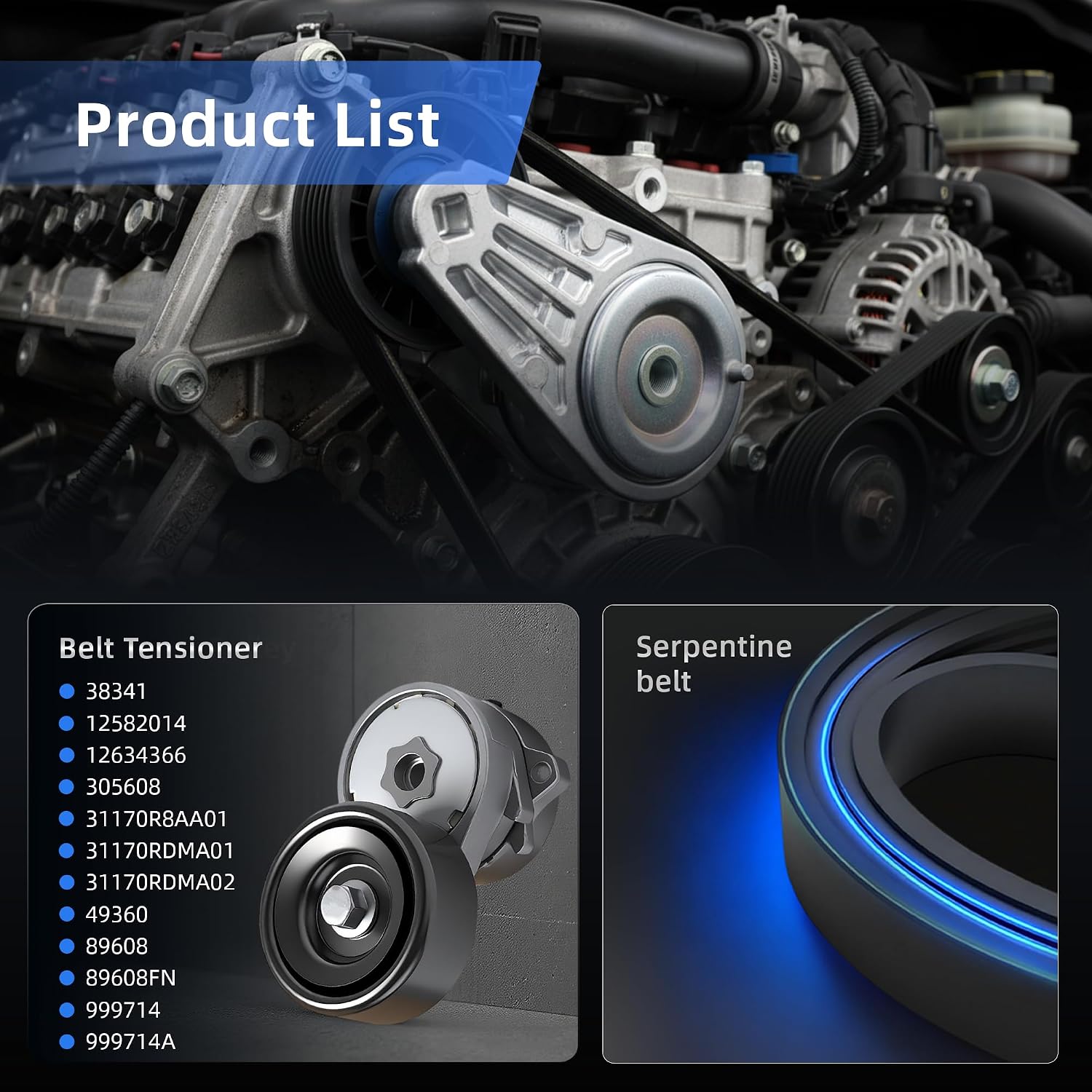 Belt Tensioner Serpentine Belt Kit for Acura TL 2009-2014, for TSX 2010-2014, for RDX 2013-2015, V6 3.5L/3.7L, 38341, 12582014, 12634366, 305608, 31170R8AA01