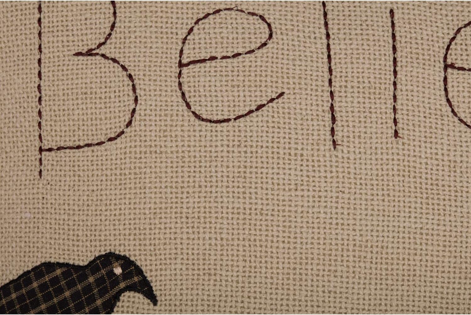 VHC Brands Kettle Grove Believe and Receive Pillow 18x18 Country Primitive Bedding Accessory, Tan