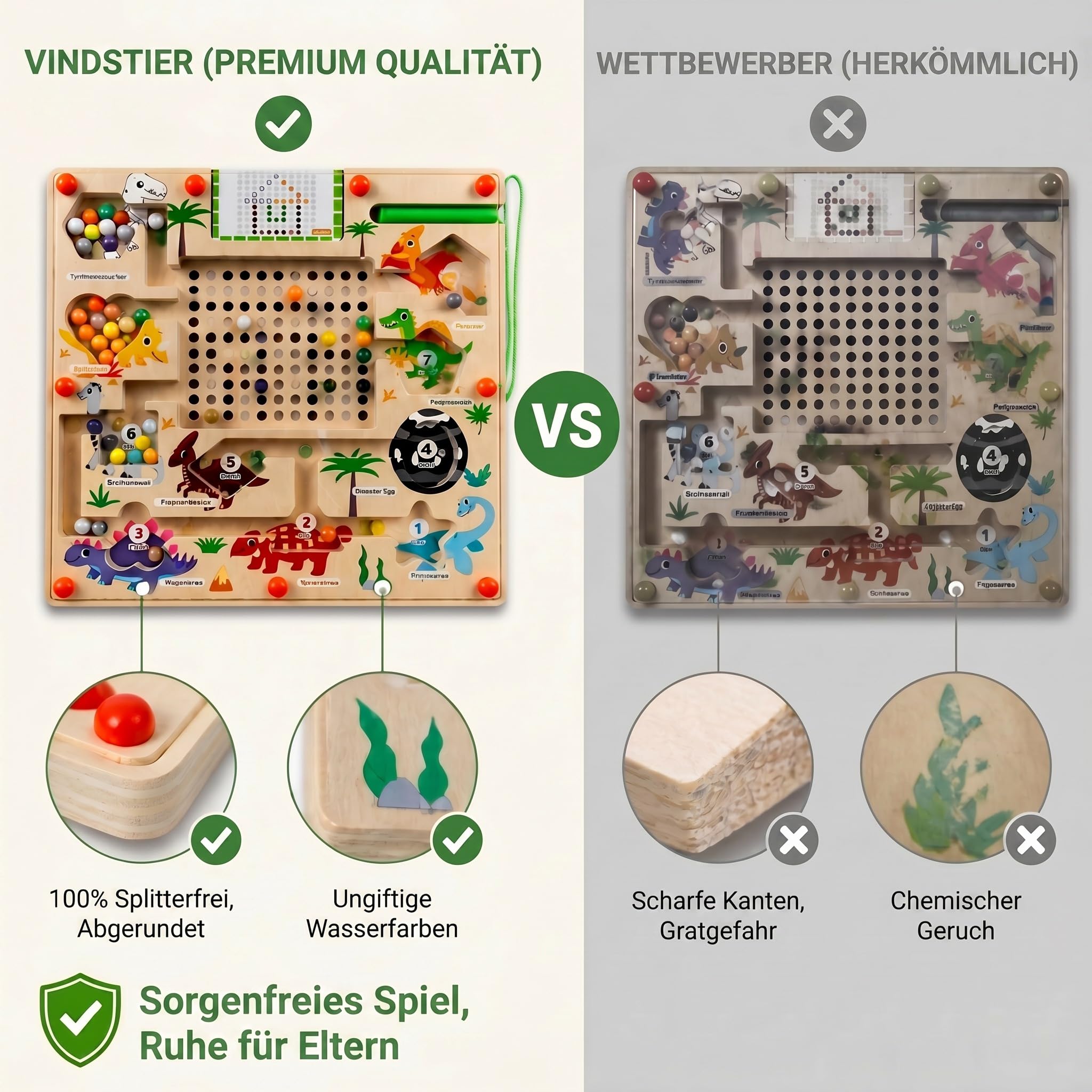 Dinosaurier Magnetisches Labyrinth Spielzeug aus Holz, Montessori Lernspielzeug ab 3 Jahre, Zählspiel & Farbsortierung mit Magnetstift, Feinmotorik Training Logikspiel für Kinder Jungen Mädchen | Zählspiel Lernspielzeug Hand-Auge-Koordination Geschicklich
