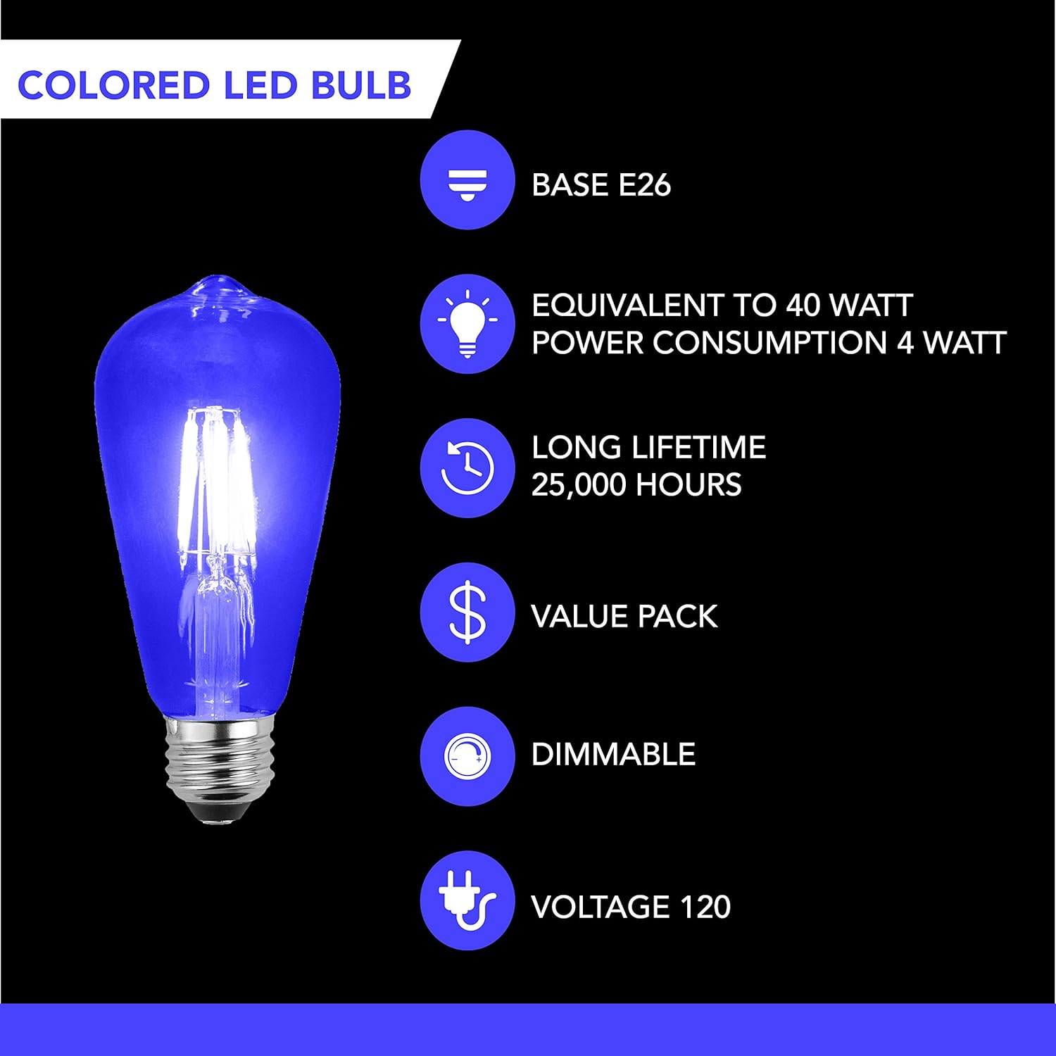 Bеѕt Rеvіеw SleekLighting LED 4Watt Filament ST64 Blue Colored Light Bulbs – UL Listed, E26 Base Lightbulb – Energy Saving - Lasts for 25000 Hours - Heavy Duty Glass - 2 Pack