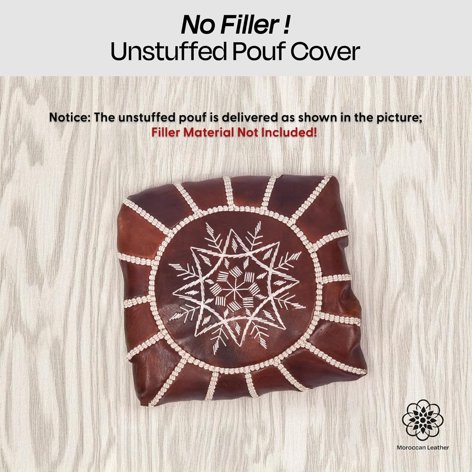 Moroccan Leather Handmade Pouf Ottoman Cover, Unstuffed Foot Stool, Round Boho Footrest for Living Room, Bedroom, Home Decor Gift (Dark Brown)