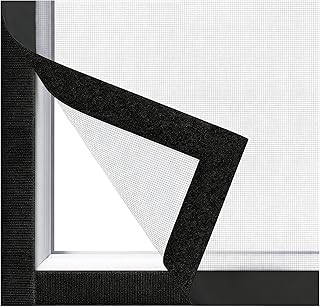 Window Screen with Upgraded Hook and Loop Adhesive Edging Frame Free Cutting DIY Max 20 feet Perimeter 47x73 to 42x78 inch Black Mesh Window Screens Replacement (Black)