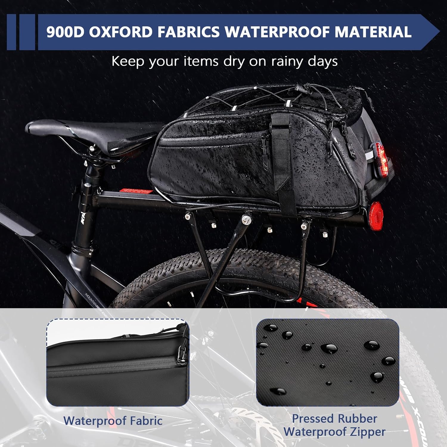 ZIMFANQI Bike Rear Bag Reflective,Water Resistant Bicycle Pannier Rack Bag Cargo Trunk Storage Cycling Carrier Chest Bag,8L Capacity with Multi Pocket Taillight Loop,Shoulder Strap for Outdoor